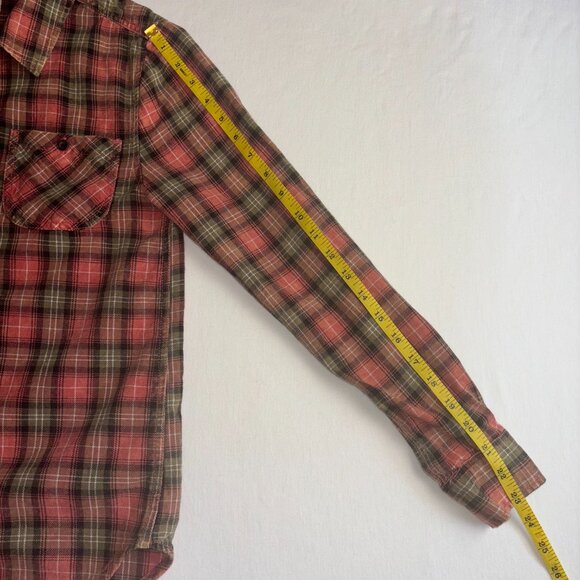 By Junkfood Red & Green Plaid Button Down Shirt with Peace Sign - Size S - Picture 7 of 11